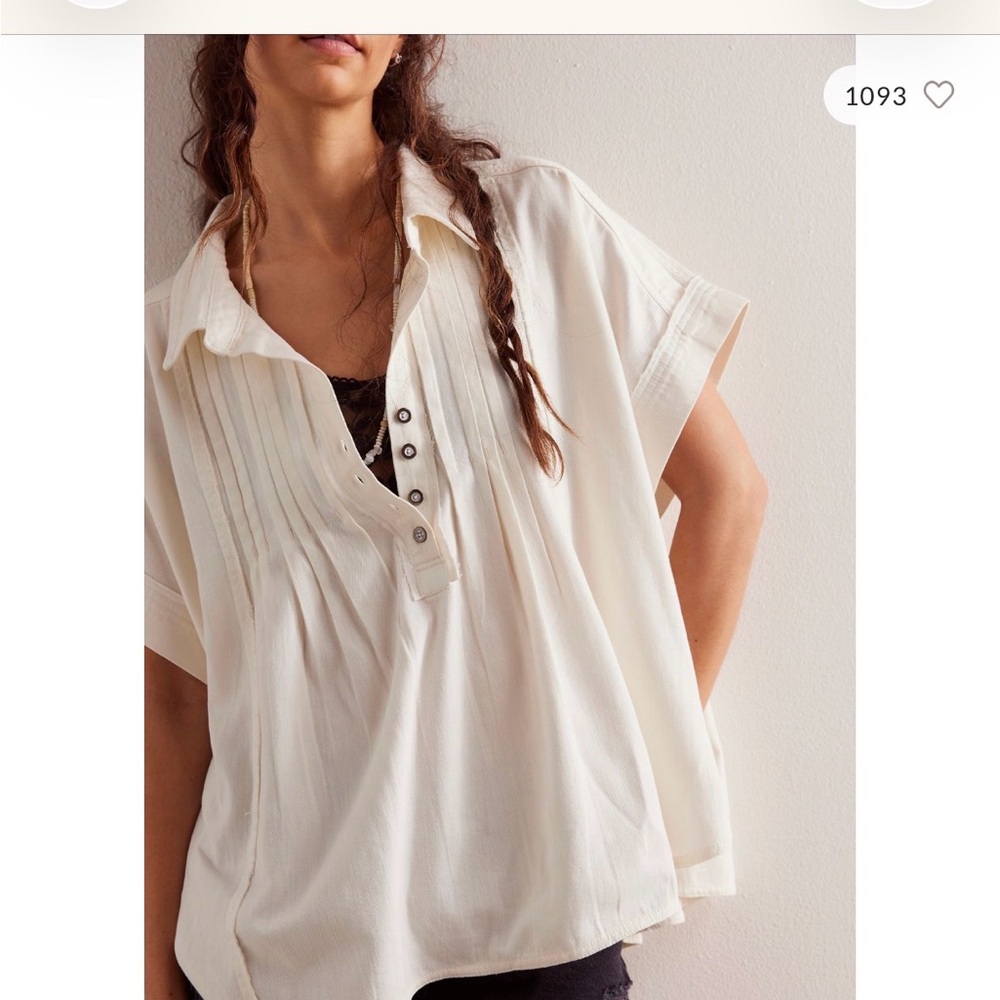 Free People Cream Button-Down Blouse